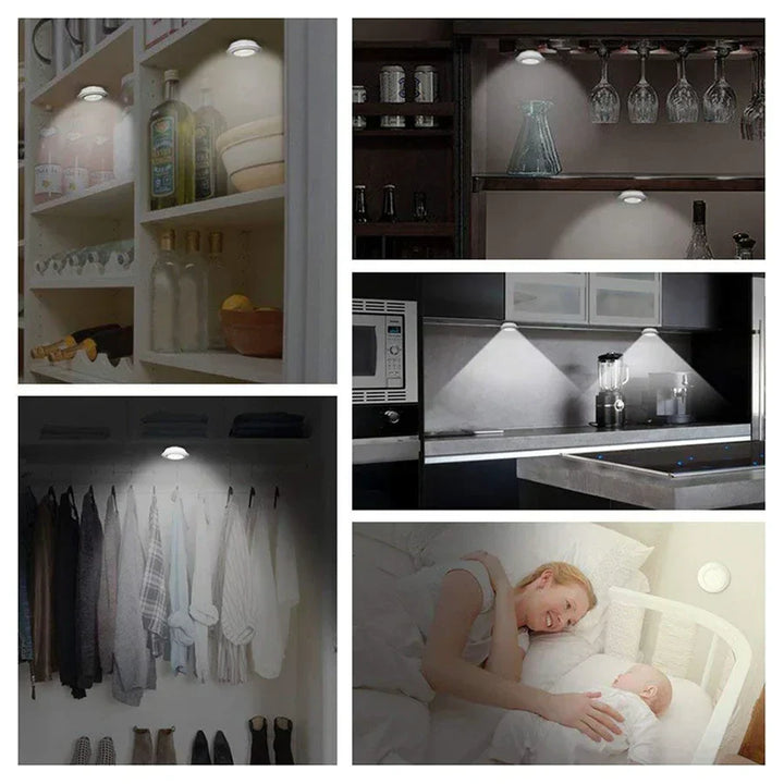 Soft, even glow from wireless LED puck lights, creating cozy ambiance for home accent lighting.