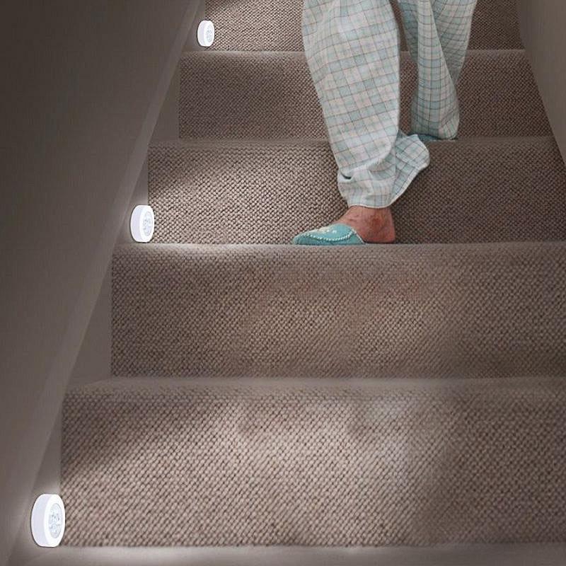 Wireless motion sensor LED night light; battery-operated for quick, easy installation anywhere. Perfect safety light.
