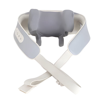 Portable wireless neck and shoulder massager with heat for on-the-go deep tissue pain relief & muscle relaxation.