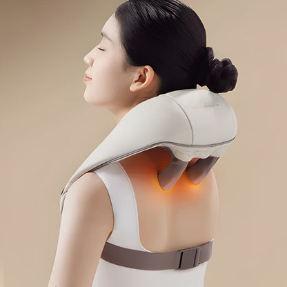 Therapeutic electric neck & shoulder massager provides targeted heat therapy for deep pain relief and relaxation.