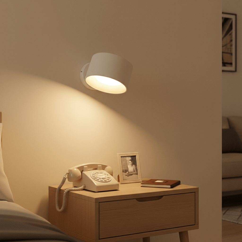 Rechargeable wireless wall lamp with remote control, easy installation for bedroom or living room.