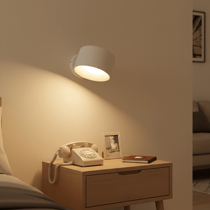 Rechargeable wireless wall lamp with remote control, easy installation for bedroom or living room.