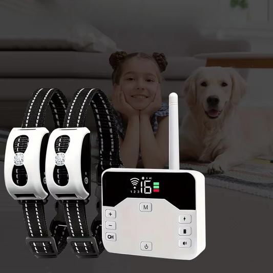 Wireless pet training system, waterproof & rechargeable for safe dog containment.