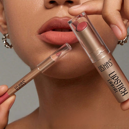 Women's 2-in-1 matte lip liner and lipstick duo, long-lasting & smudge-proof lip color for beauty.