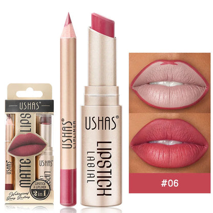 Model smiling, showcasing her perfect, long-lasting matte lip color from the 2-in-1 lip duo.