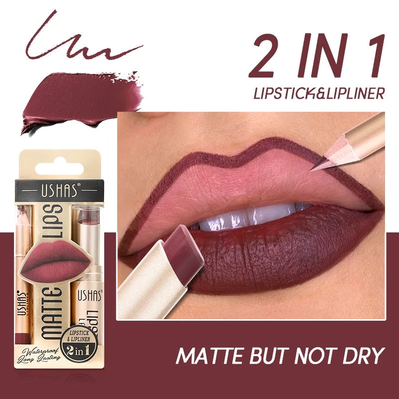 Swatch of a vibrant matte lip duo, a long-lasting and smudge-proof cosmetic for women.