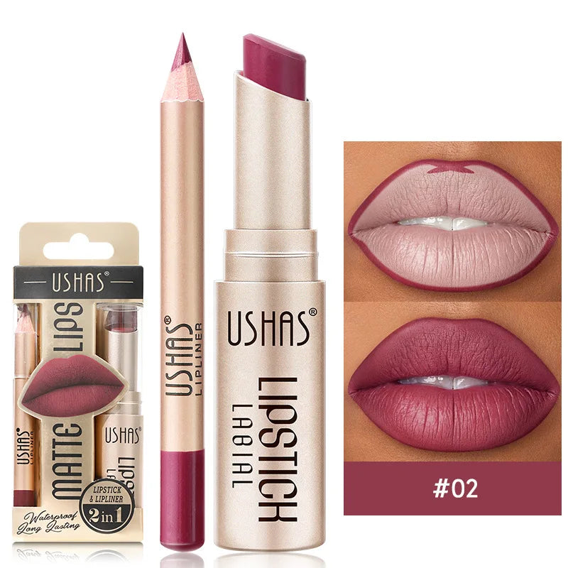 Convenient 2-in-1 matte lipstick & liner for quick, smudge-proof application and vibrant lip color.