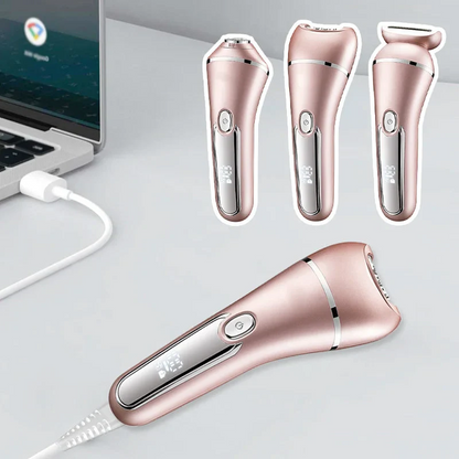 Versatile women's electric shaver, 3-in-1 waterproof for legs, underarms & bikini, smooth results.