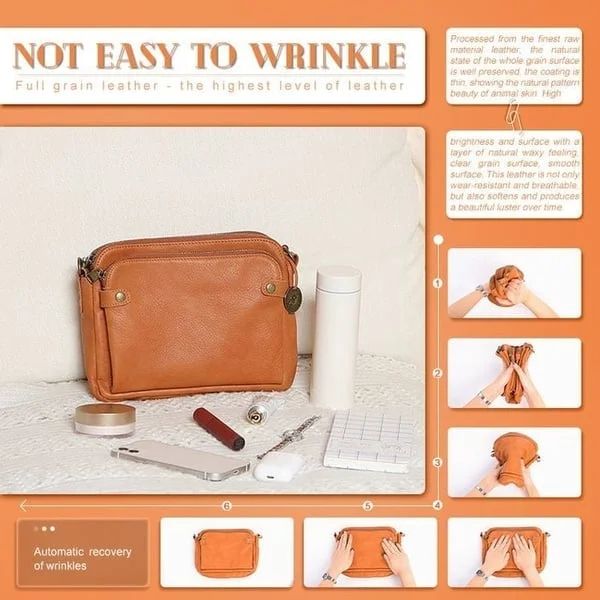 Stylish women's genuine leather 3-layer crossbody bag & clutch, durable & practical.