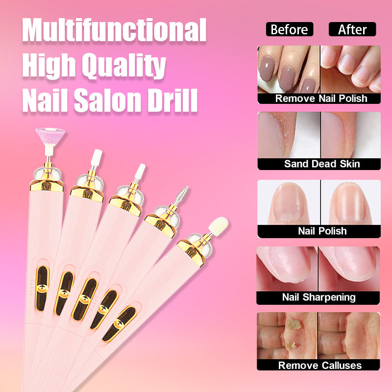 Using a women's 5-in-1 electric nail file & buffer for smooth, shiny nails.