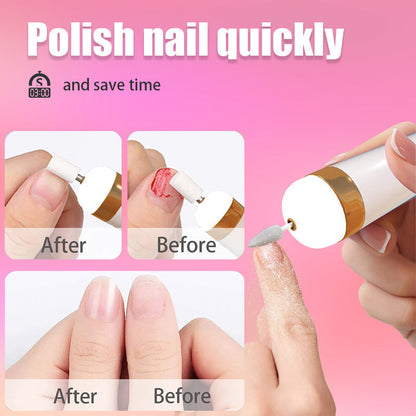 Multi-functional 5-in-1 electric nail care tool for polishing, buffing, and shaping.