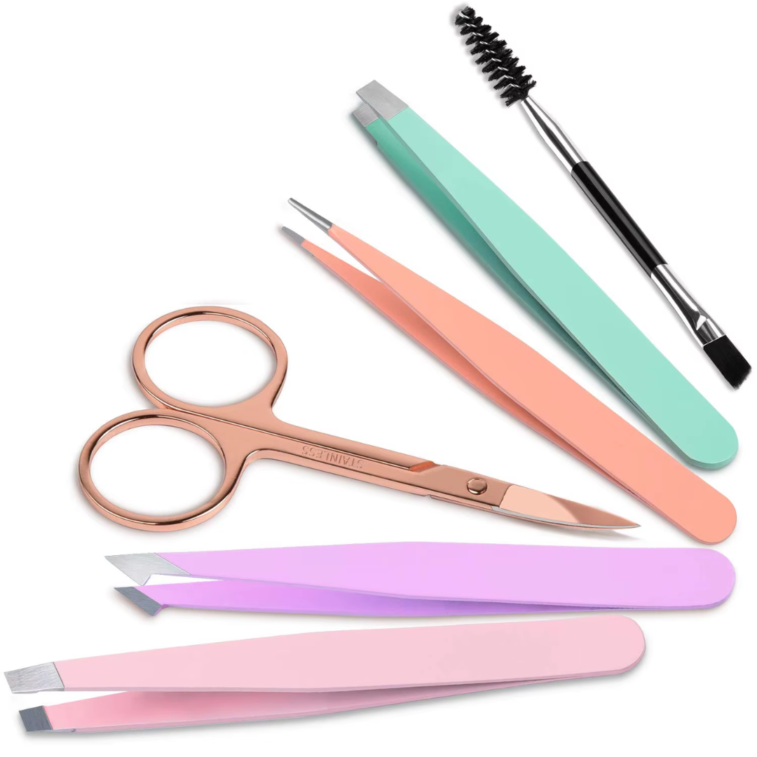 Closed black travel case for a 6-piece women's precision eyebrow grooming and beauty set.