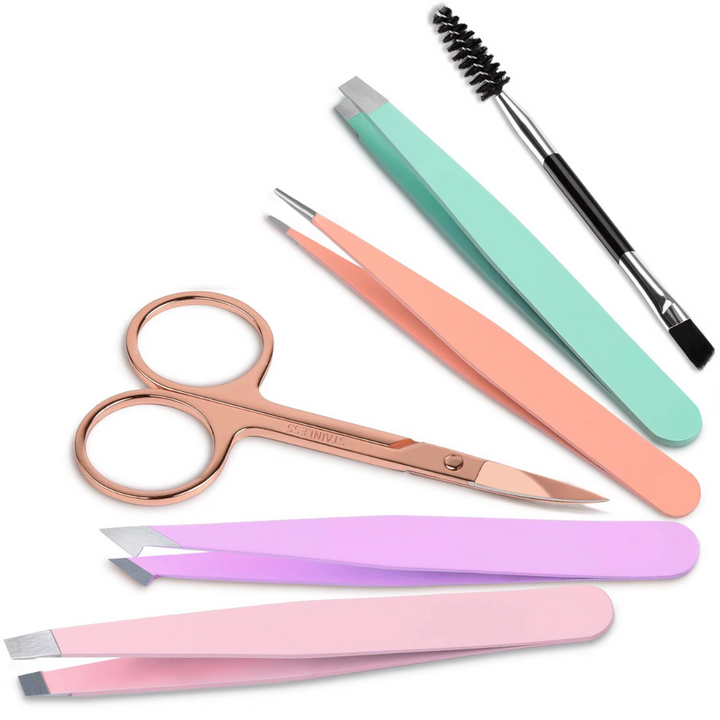 Closed black travel case for a 6-piece women's precision eyebrow grooming and beauty set.