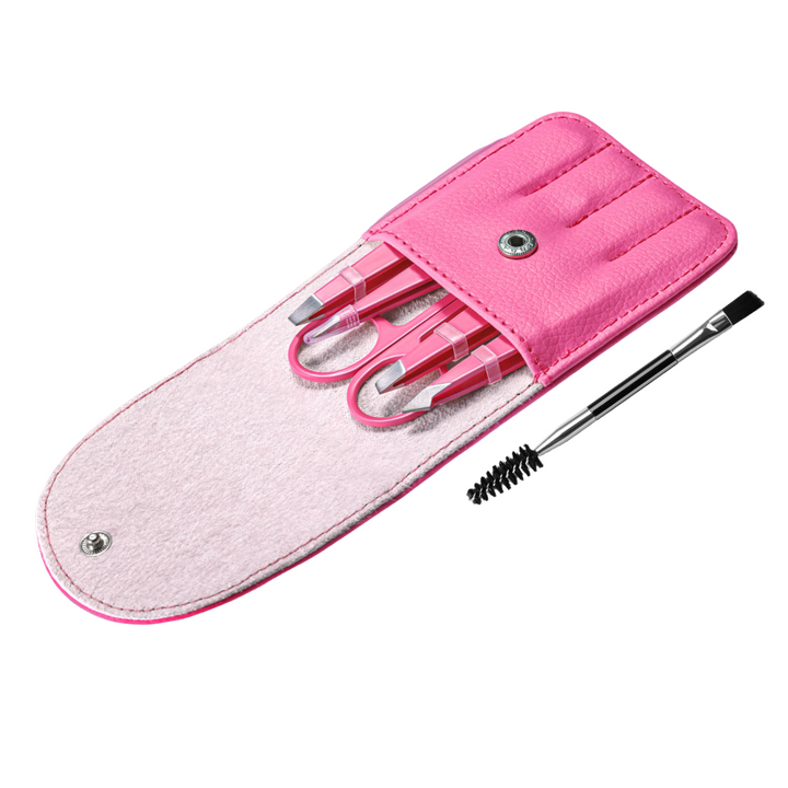 Professional 6-piece women's eyebrow shaping and grooming kit with various precision tools.