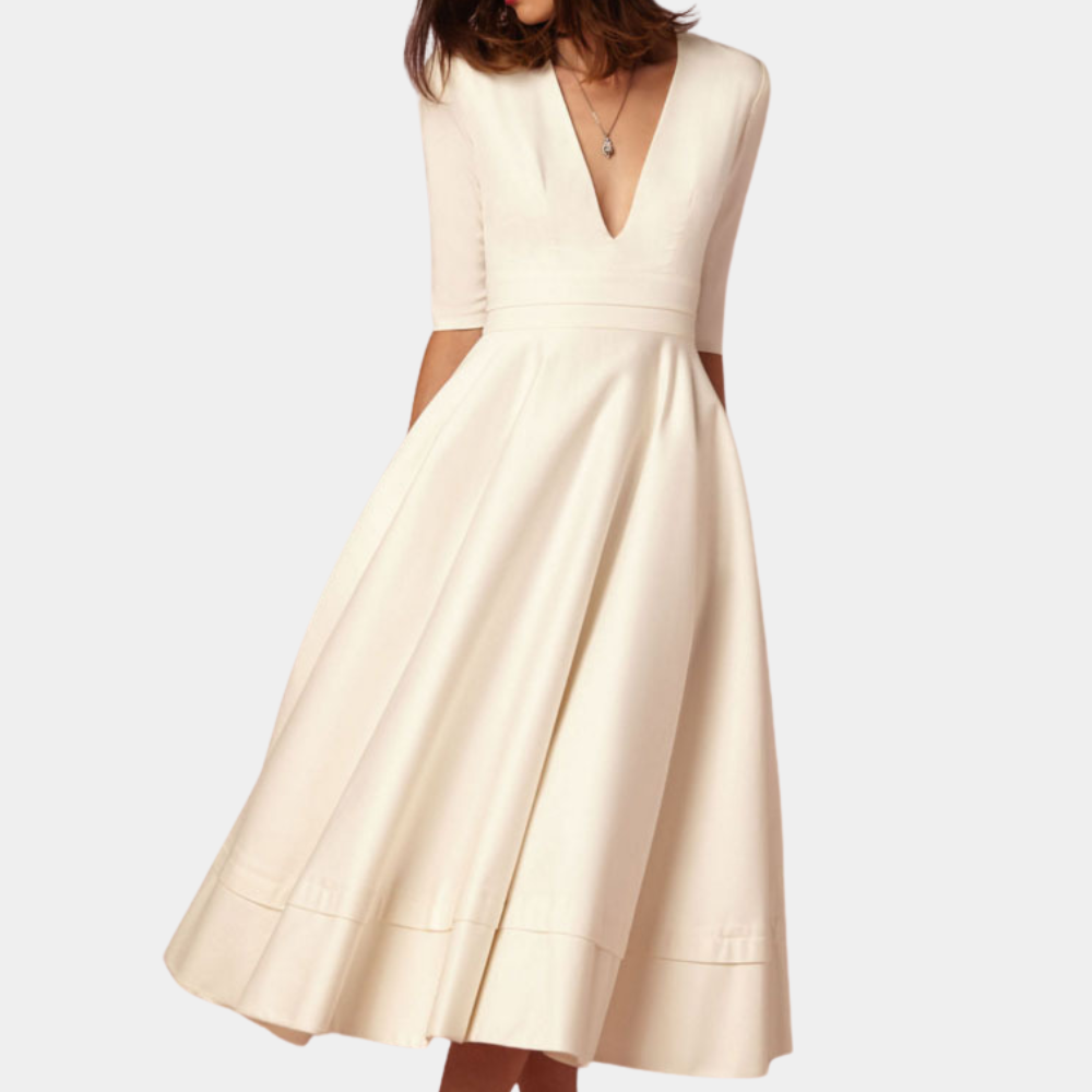 Women's A-line midi dress with a chic side slit & sleeveless design. Perfect for summer daily wear.