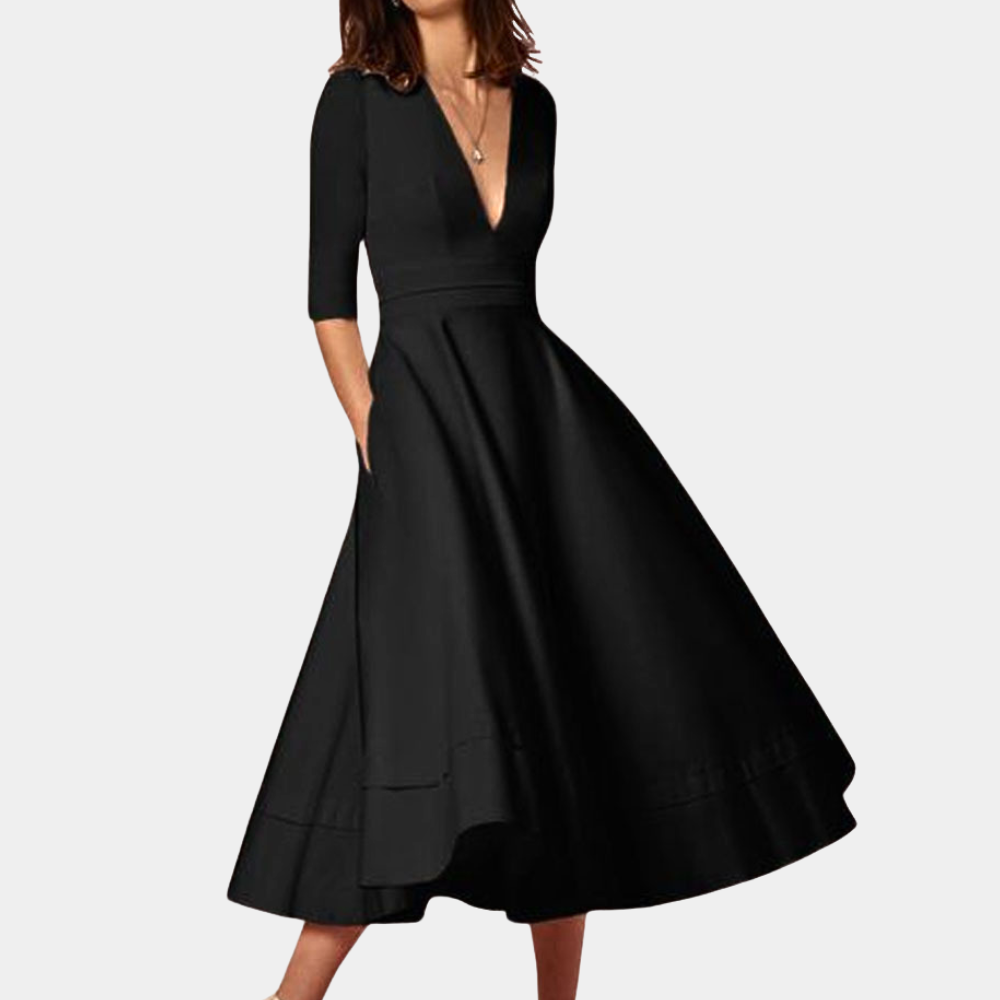 Elegant casual women's A-line midi dress, sleeveless with side slit. Versatile for daily wear & summer style.