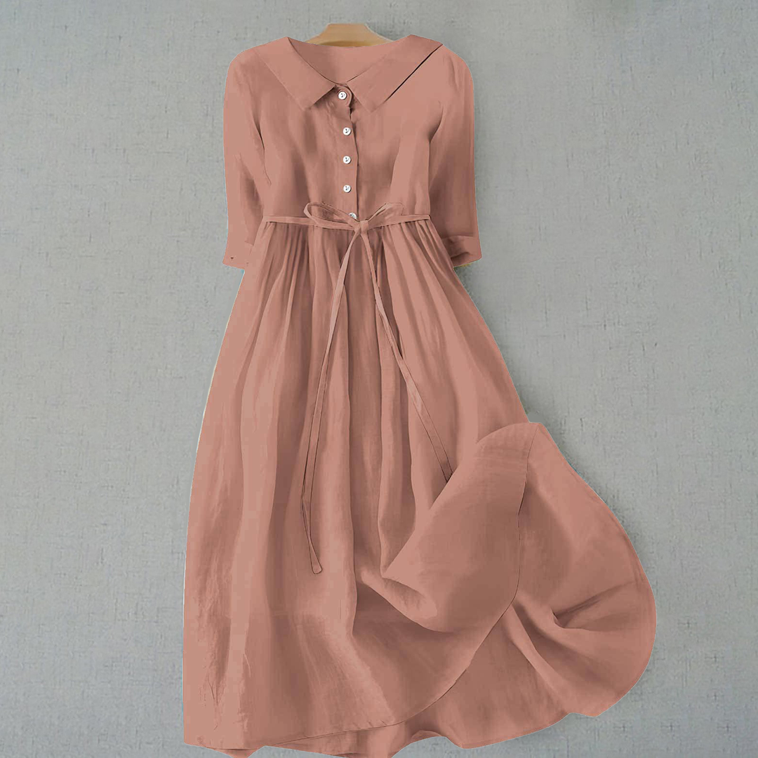 Chic women's A-line midi dress, short sleeves, a perfect casual spring & summer fashion essential.