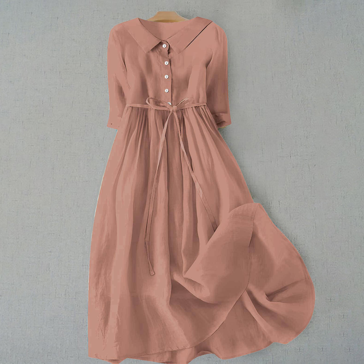 Chic women's A-line midi dress, short sleeves, a perfect casual spring & summer fashion essential.
