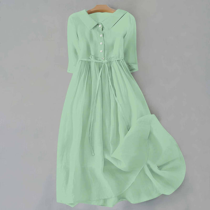 Soft, comfortable women's A-line midi dress, short sleeves, a versatile everyday fashion choice.