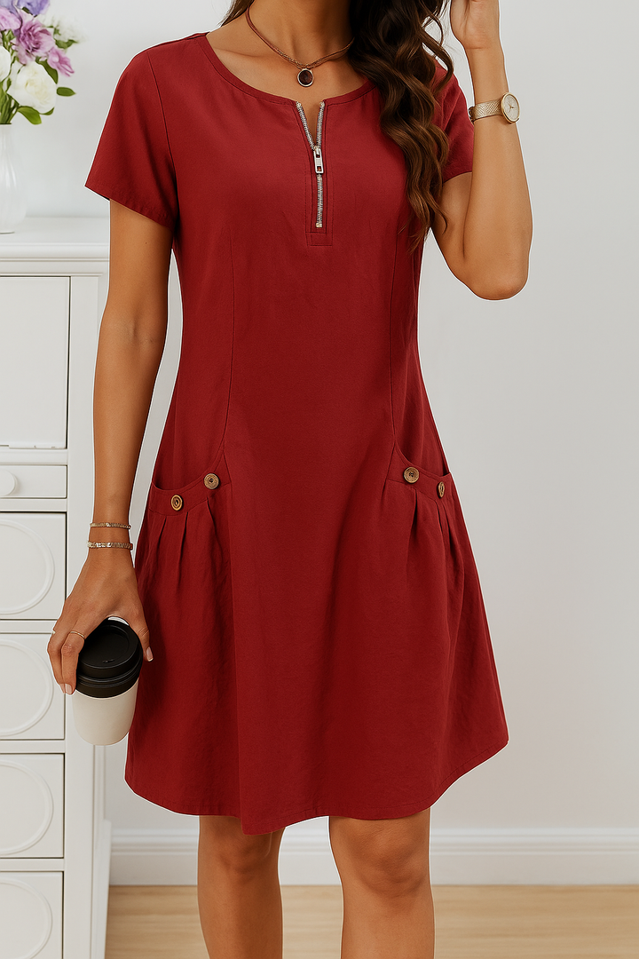 Elegant A-line silhouette summer midi dress with decorative buttons, a must-have for women's daily wear.