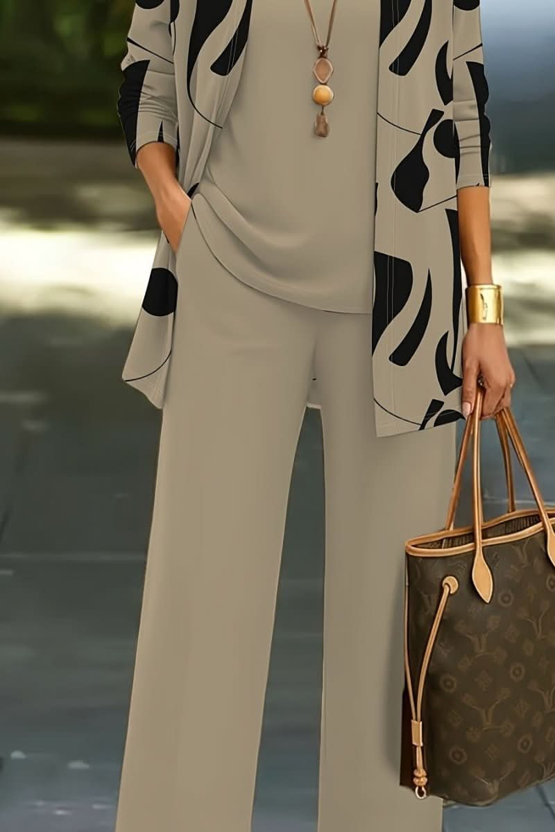 Women's abstract print matching 3-piece outfit set, modern & versatile for spring/summer casual wear.