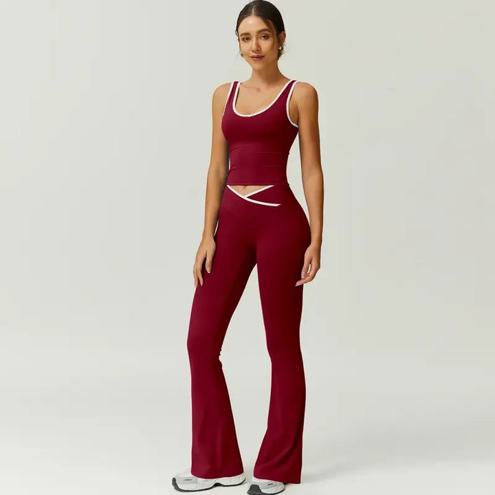 Women's capri length yoga leggings & matching sports bra set for optimal performance & support.