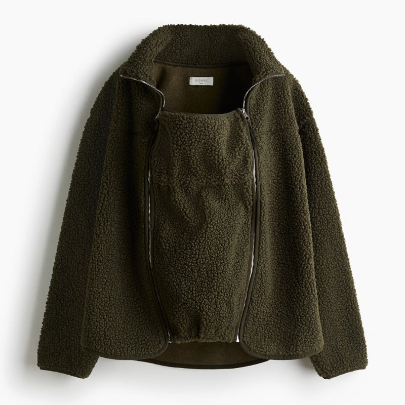 Practical women's adaptive jacket, a parenting essential for maternity, baby carrying, & everyday wear.