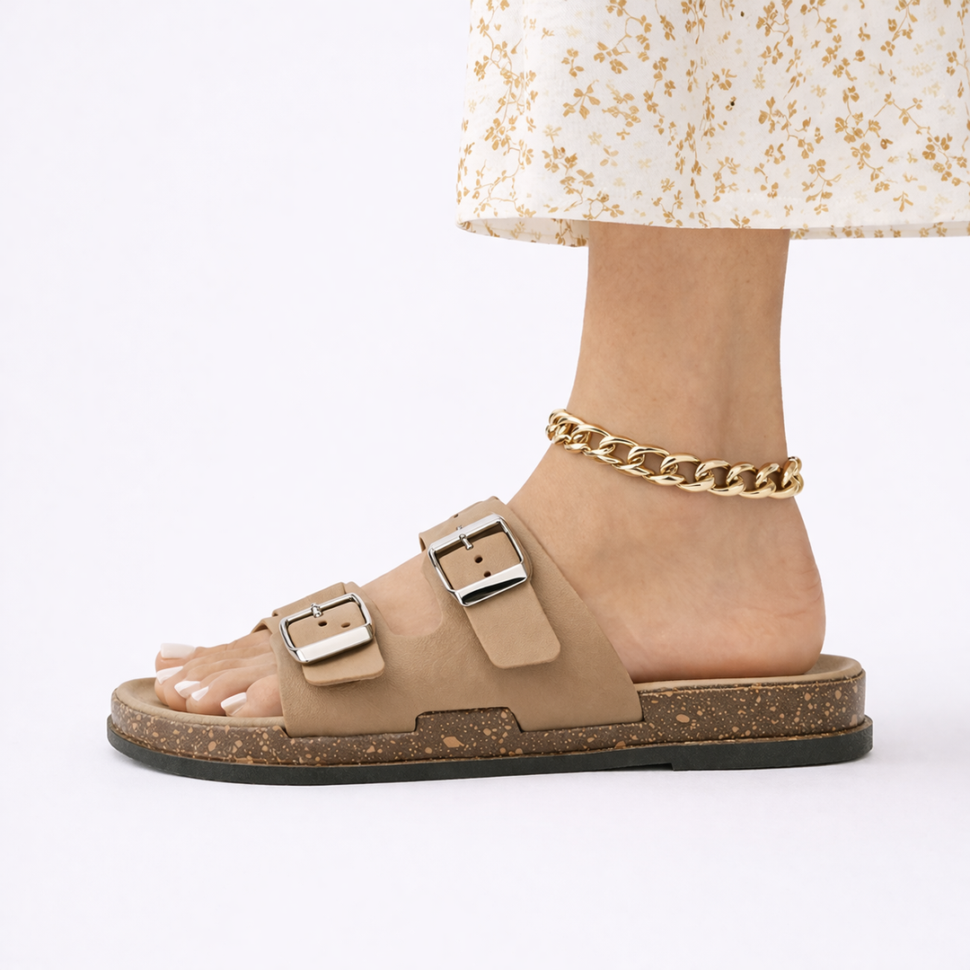 Comfort walking sandals for women with adjustable double straps and buckle closure, ideal for daily wear.