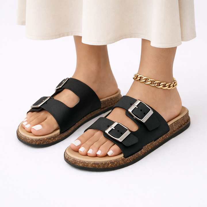 Casual women's flat walking sandals with double adjustable straps, perfect summer footwear for comfort.