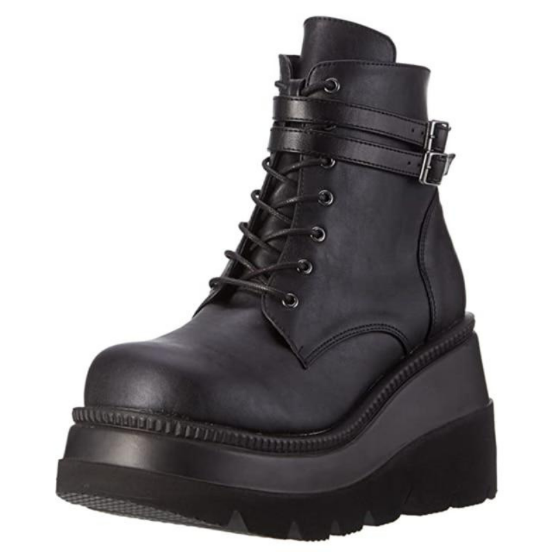 Women's Adora black platform ankle boots, edgy alternative style. Waterproof & comfortable fashion footwear.