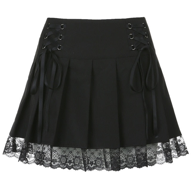 Women's aesthetic lace mini skirt, chic & trendy. Perfect for modern fashion.