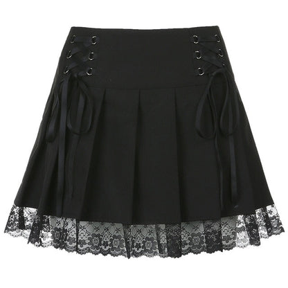 Women's aesthetic lace mini skirt, chic & trendy. Perfect for modern fashion.