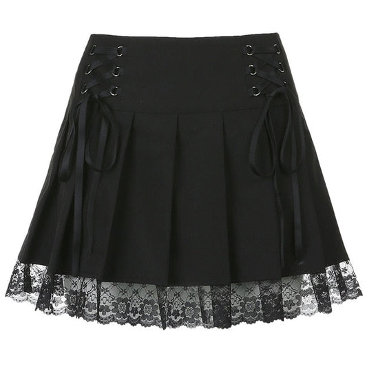 Women's aesthetic lace mini skirt, chic & trendy. Perfect for modern fashion.