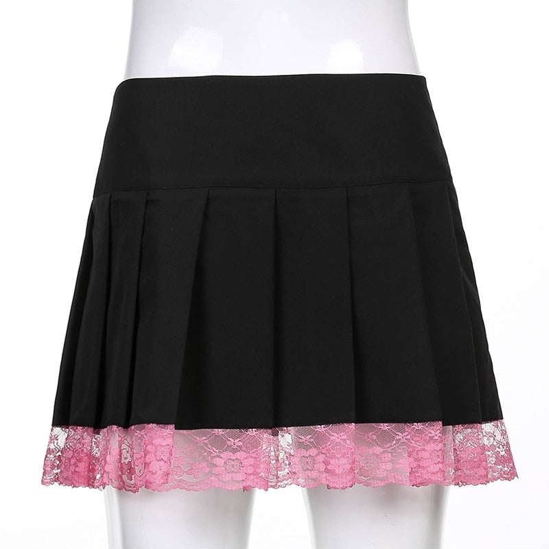 Trendy aesthetic lace mini skirt for women. Chic fashion for any elegant occasion.