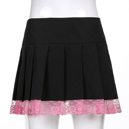 Trendy aesthetic lace mini skirt for women. Chic fashion for any elegant occasion.
