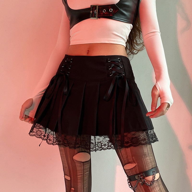 Chic lace mini skirt for women, versatile for party or casual elegant fashion looks.