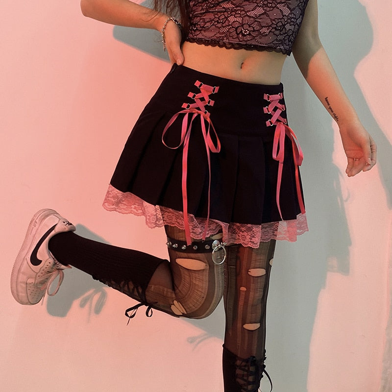 Chic women's lace mini skirt, aesthetic & trendy fashion piece. Elegant for any event.