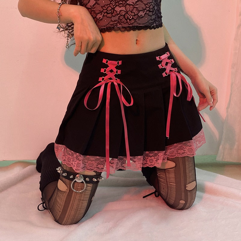 Fashionable aesthetic lace mini skirt for women. Elegant party wear & casual chic style.