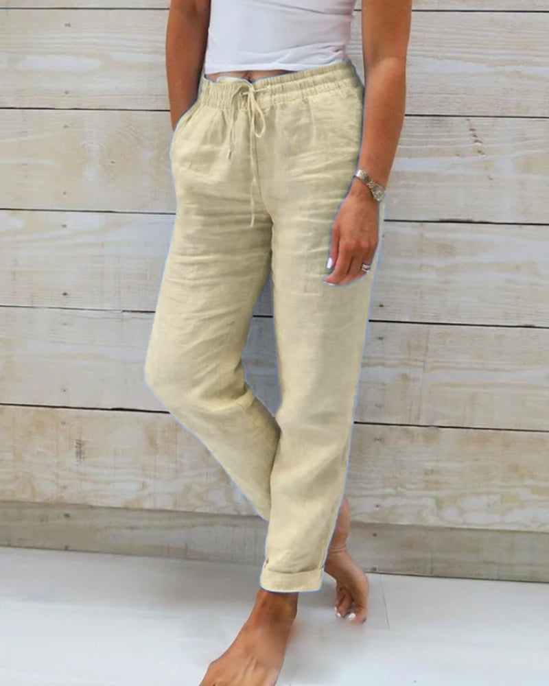 Relaxed fit women's summer bottoms, airy fabric & elastic waist. Ideal for vacation style or casual outings.