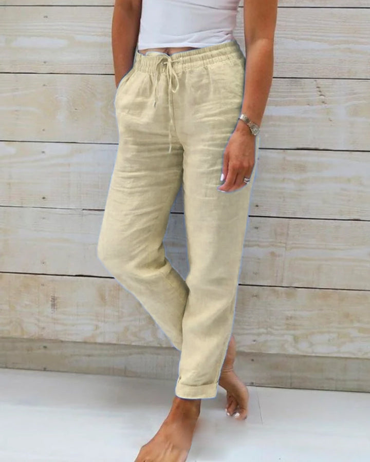 Relaxed fit women's summer bottoms, airy fabric & elastic waist. Ideal for vacation style or casual outings.