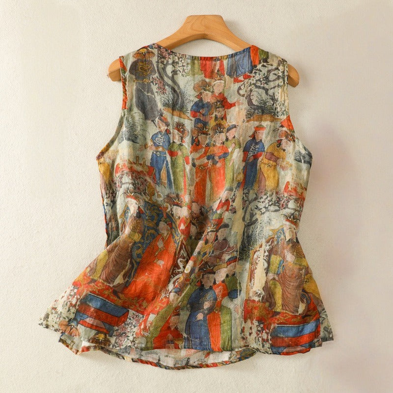 Close-up of Women's Amber Artistic Design Top, showcasing vibrant artistic print and soft, comfortable fabric.
