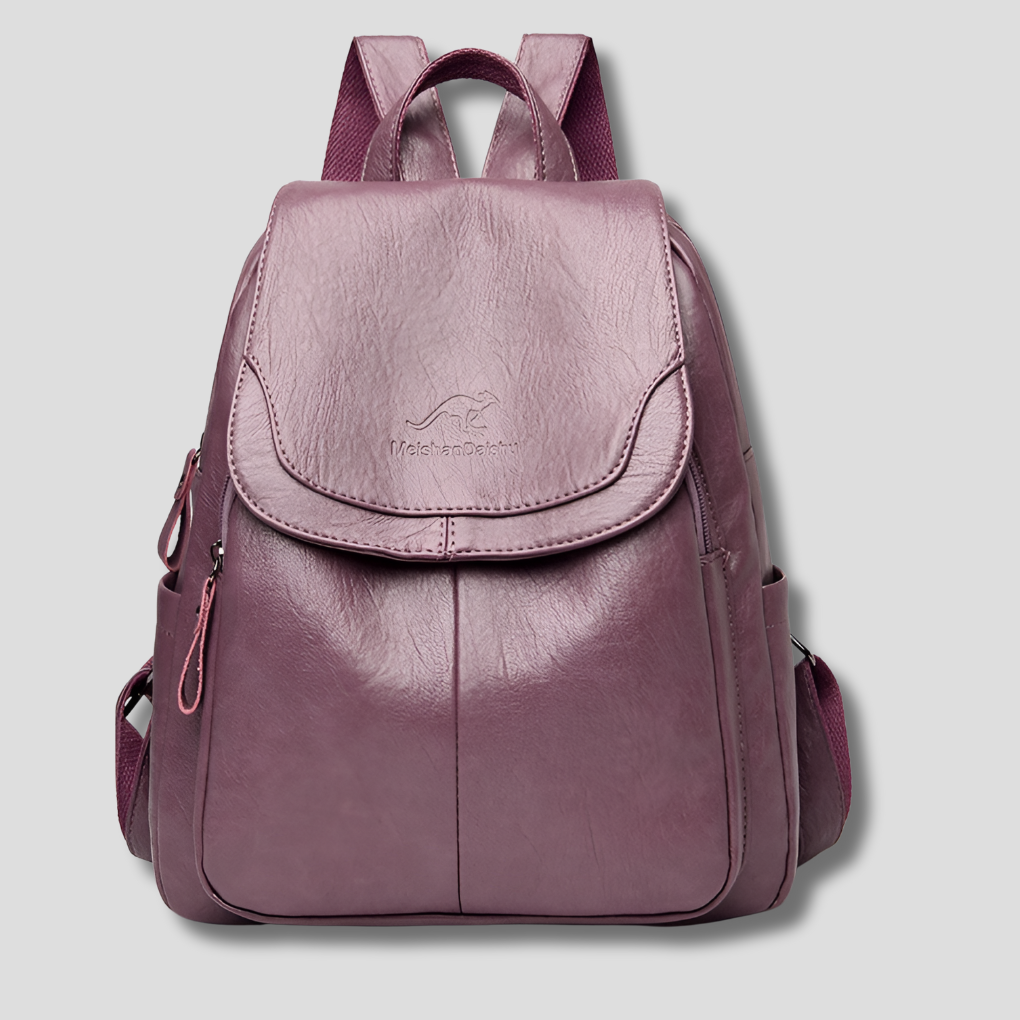 Trendy women's anti-theft backpack, sleek leather-look fashion bag for secure city travel and daily essentials.