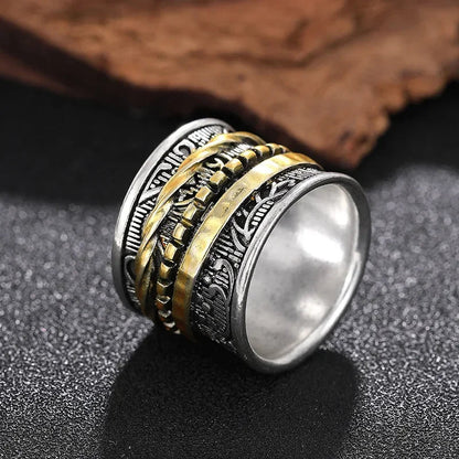 Statement women's ring, Antiquity Gilded Flora design. Vintage style textured metal, unique antique jewelry.