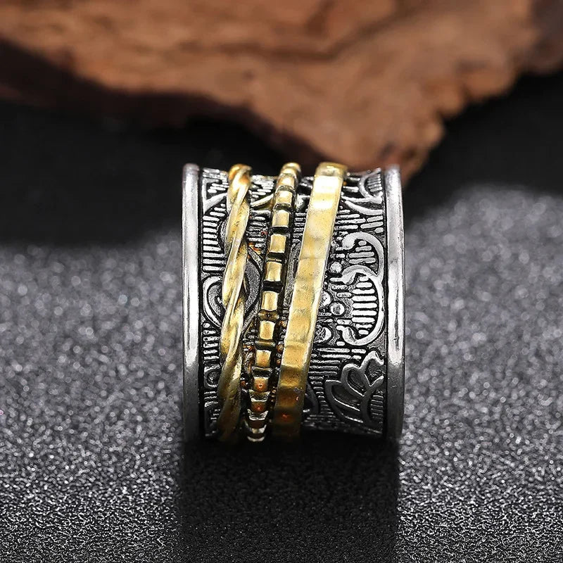 Antiquity Gilded Flora women's ring, detailed floral patterns on antique style textured artisan metal.