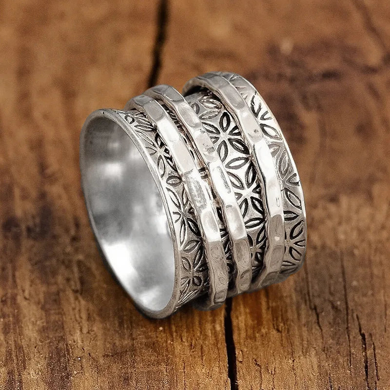 Women's Gilded Flora ring, textured antique style artisan metal, unique vintage statement jewelry for her.
