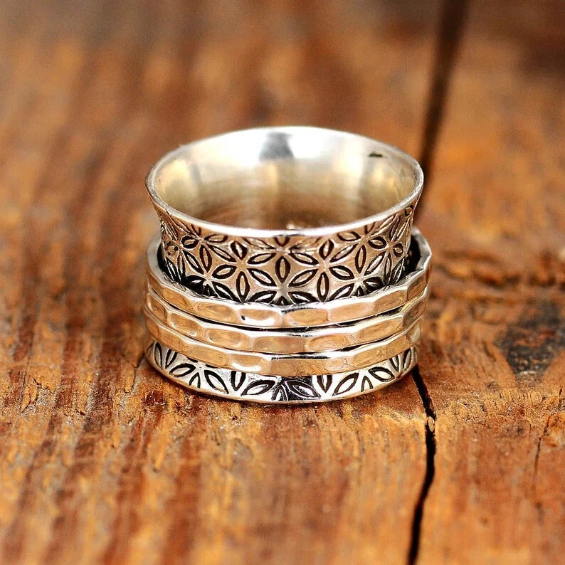 Unique vintage style women's ring, Antiquity Gilded Flora design, textured artisan metal, tarnish resistant.