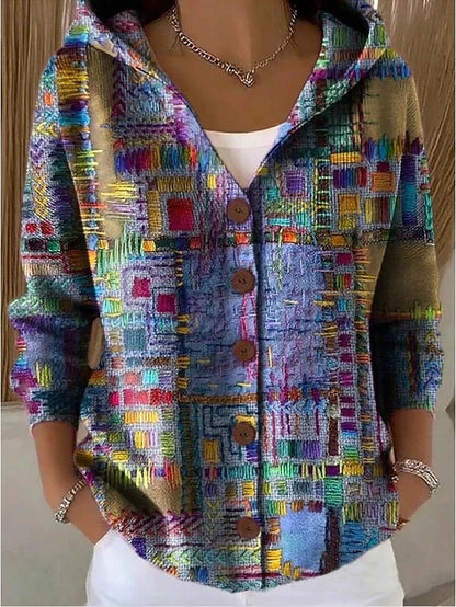 Women's artistic long cardigan. Cozy knit, effortless style, perfect for fall and winter layering.