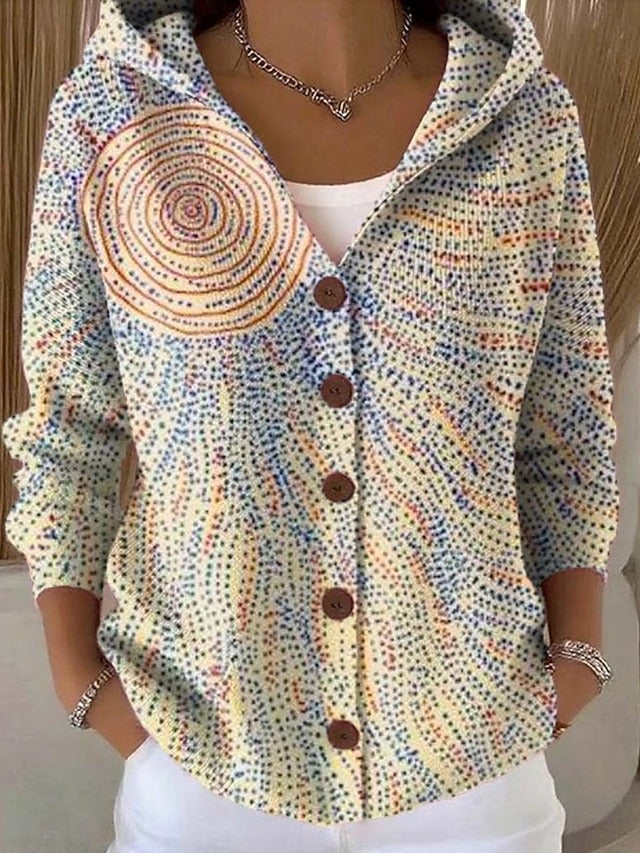 Soft knit women's artistic long cardigan. Provides cozy warmth and effortless style for daily wear.