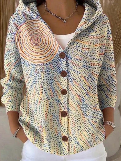 Soft knit women's artistic long cardigan. Provides cozy warmth and effortless style for daily wear.