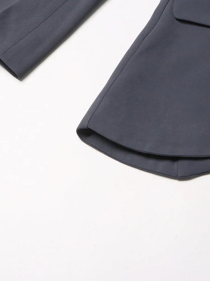Women's formal asymmetric blazer, chic cutout design & elegant bell sleeves. Professional fashion outerwear.
